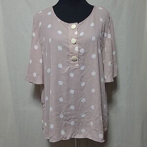 Cato Est 1946 Womens Polka Dot Top Blouse Size XL Pink White Semi Sheer